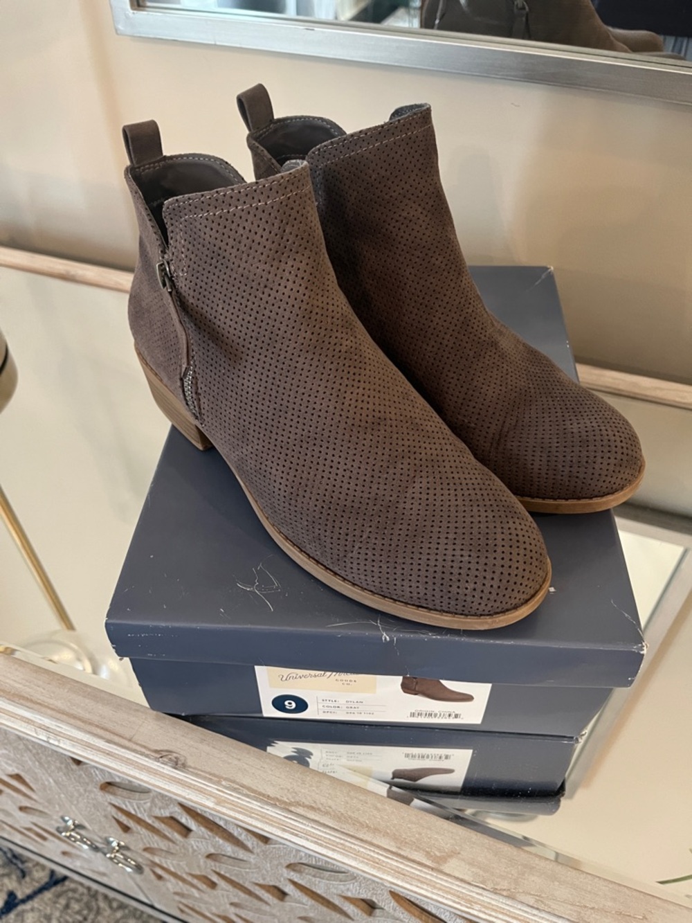 Perforated Suede Ankle Booties in Dark Brown